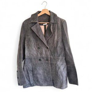 BULGARIAN GENUINE LEATHER GREY PEACOAT WOMENS SIZE MEDIUM